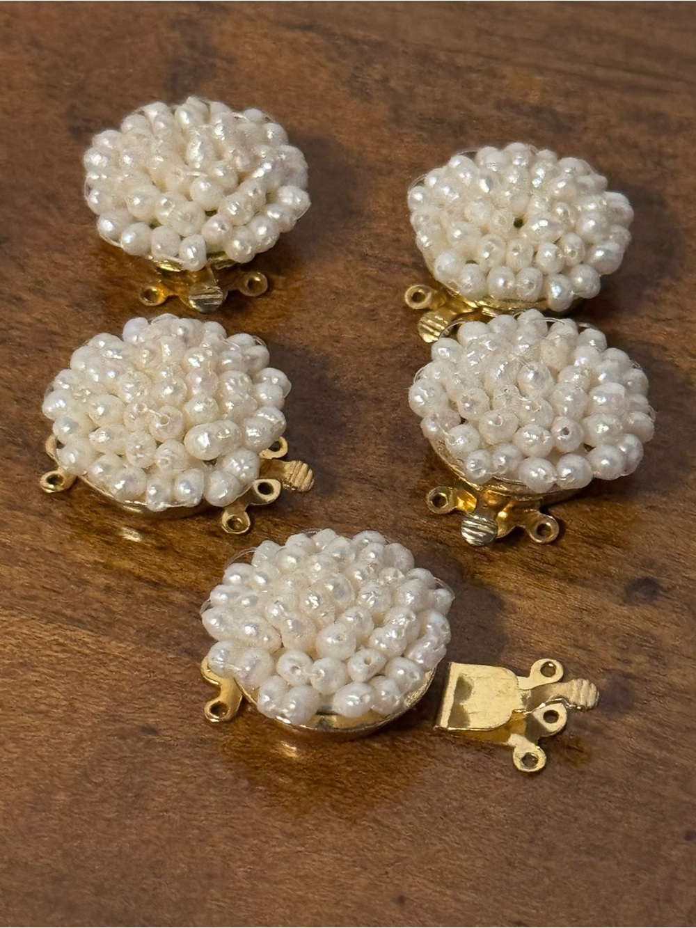 Set of 5 Faux Pearl Cluster Button Fastener Clip Closure Craft Sewing Jewelry